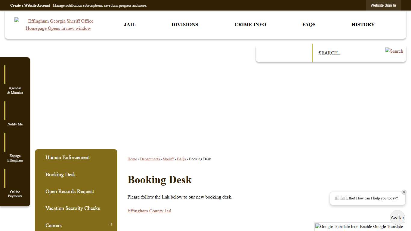 Booking Desk | Effingham County, GA